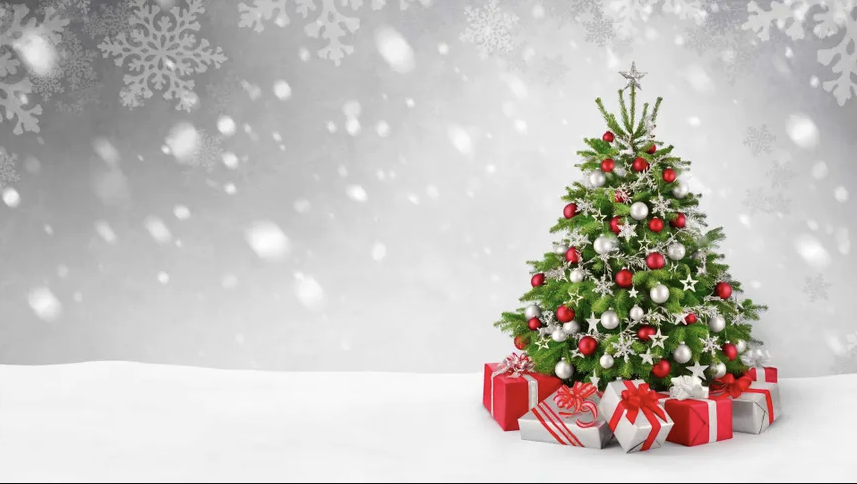 Christmas background with tree and presents